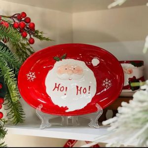 travessa de ceramica de rosto noel vermelho