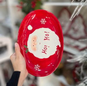 travessa de ceramica de rosto noel vermelho